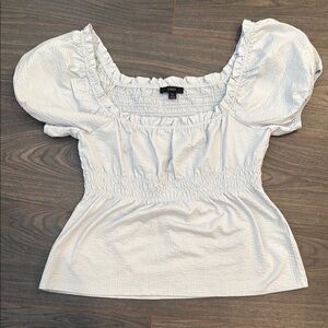 J Crew Women's Serene Blue Smocked Puff Sleeve Top